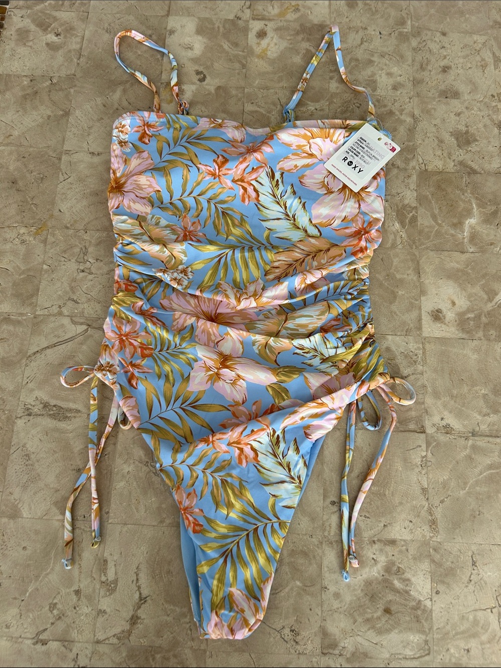 NWT 2026 Roxy Tropical Bandeau Adj One Piece Mod Coverage Swimsuit Small